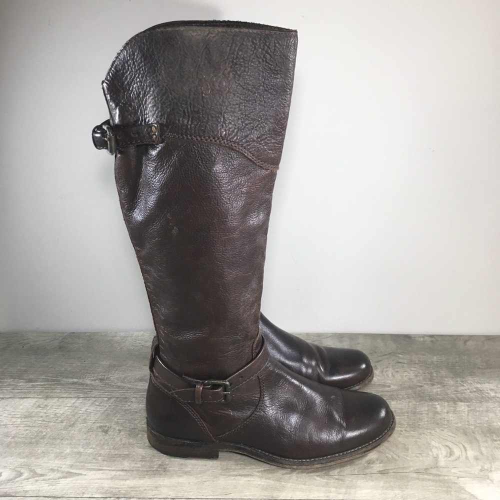 Women’s Frye 76844 Phillip Riding Knee High Brown Leather Pull On Boots Size 8